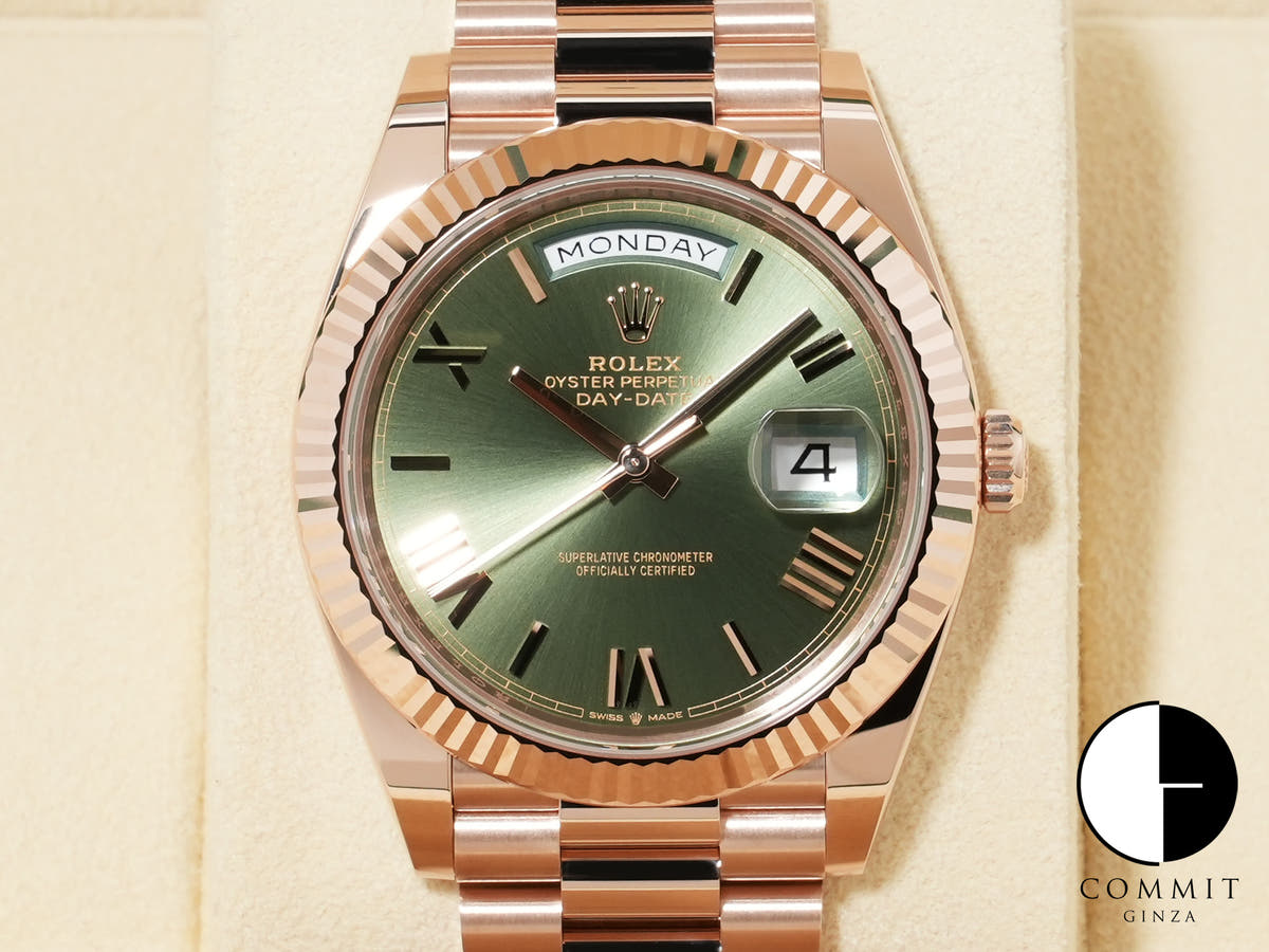 Rolex Day-Date 40 Ref. 228235 18KERG Olive Green Dial Unused gyknguzz