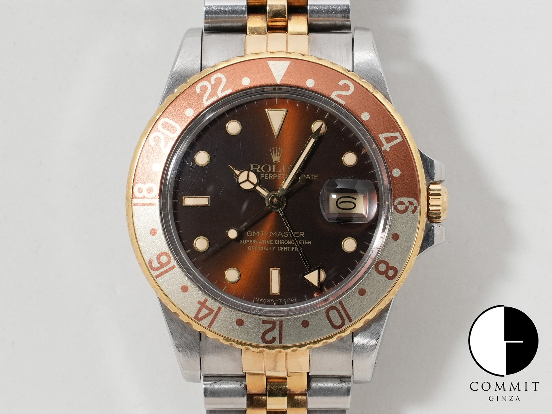 ロレックス GMTマスター Ref.16753 SS/YG ブラウン文字盤 ジュビリーブレスレット 中古 adcrqdwp
