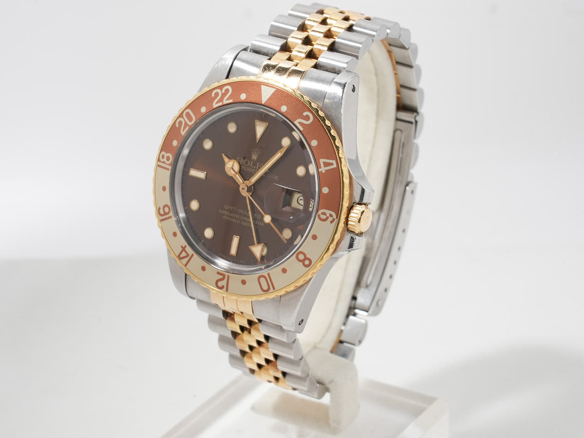 Pre-owned Rolex GMT-Master Ref. 16753 Stainless Steel/Yellow Gold with Brown Dial and Jubilee Bracelet (adcrqdwp)