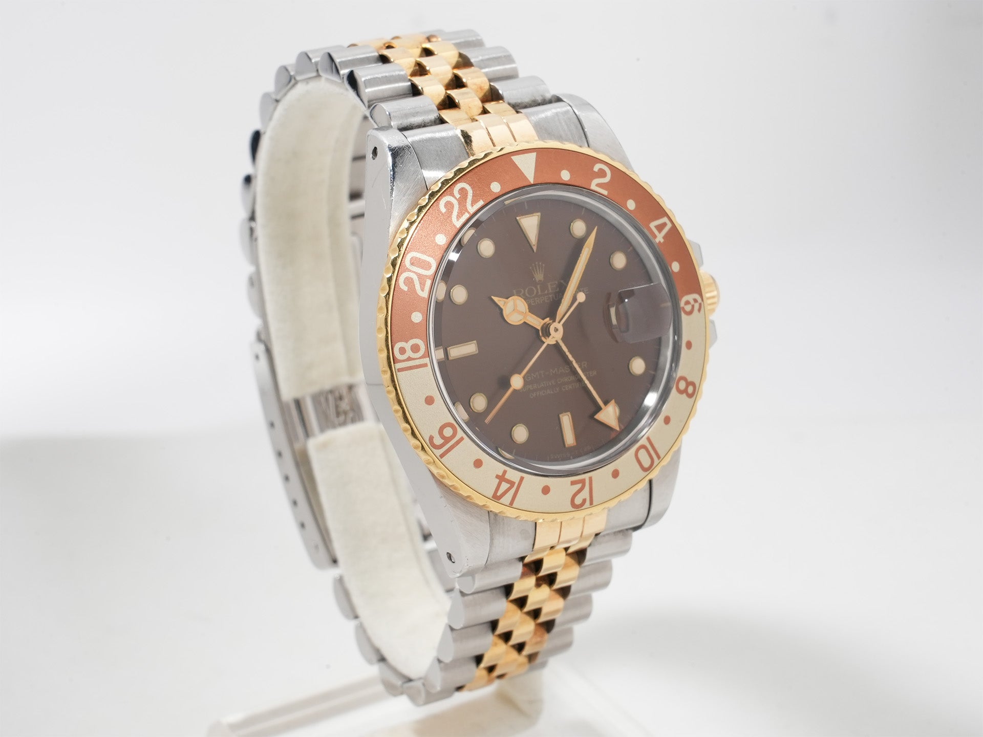 Pre-owned Rolex GMT-Master Ref. 16753 Stainless Steel/Yellow Gold with Brown Dial and Jubilee Bracelet (adcrqdwp)