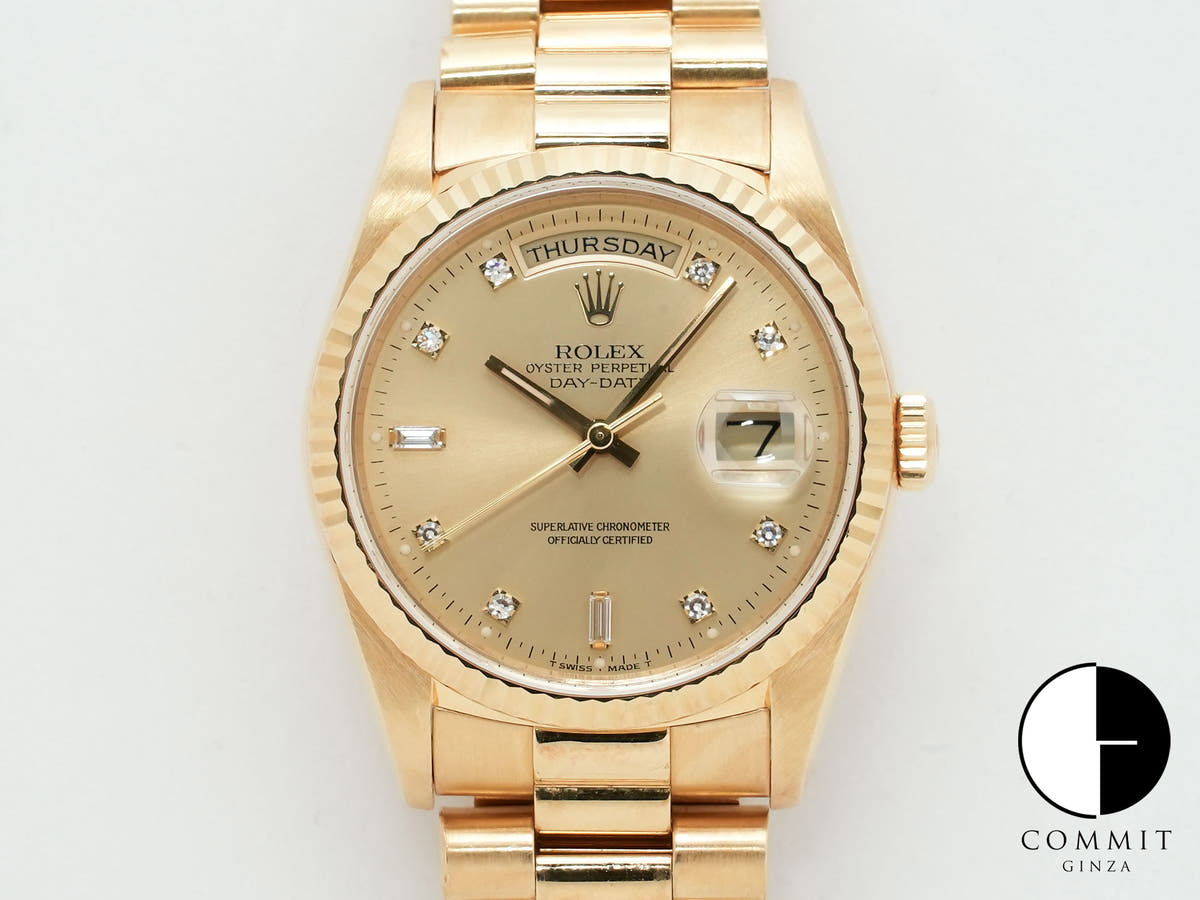 Pre-owned Rolex Day-Date 36 Ref. 18238A 18KYG Champagne Gold with 10 Diamond Dial (tros2mqm)