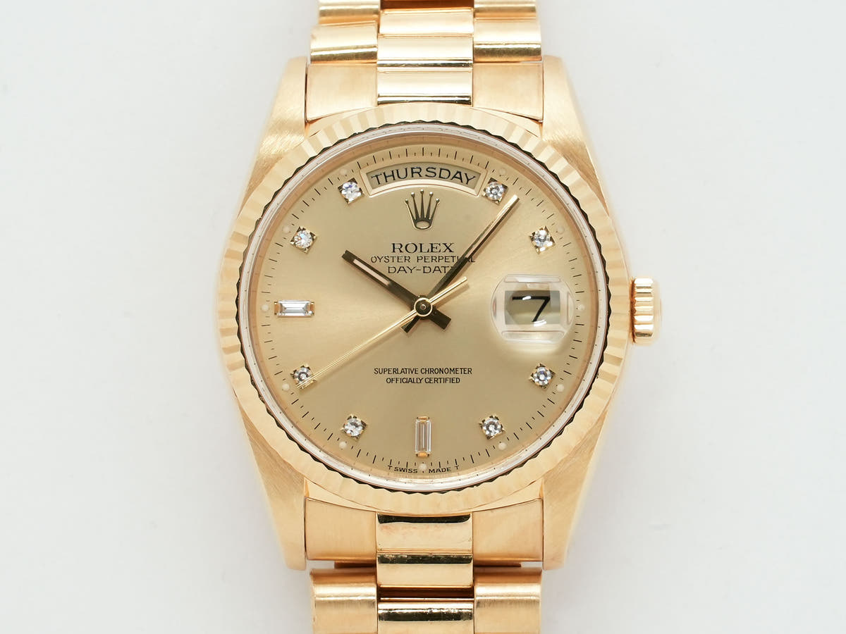 Pre-owned Rolex Day-Date 36 Ref. 18238A 18KYG Champagne Gold with 10 Diamond Dial (tros2mqm)