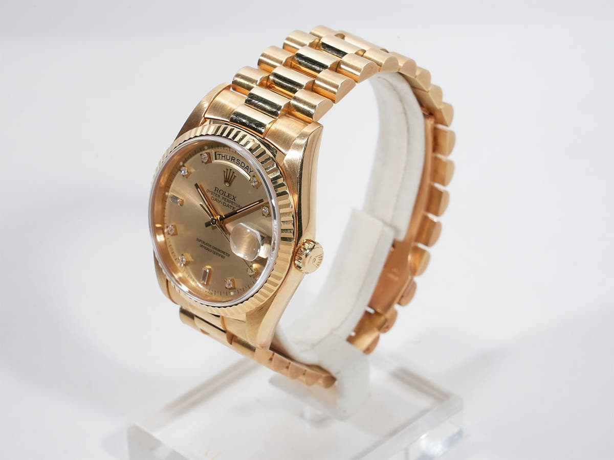 Pre-owned Rolex Day-Date 36 Ref. 18238A 18KYG Champagne Gold with 10 Diamond Dial (tros2mqm)
