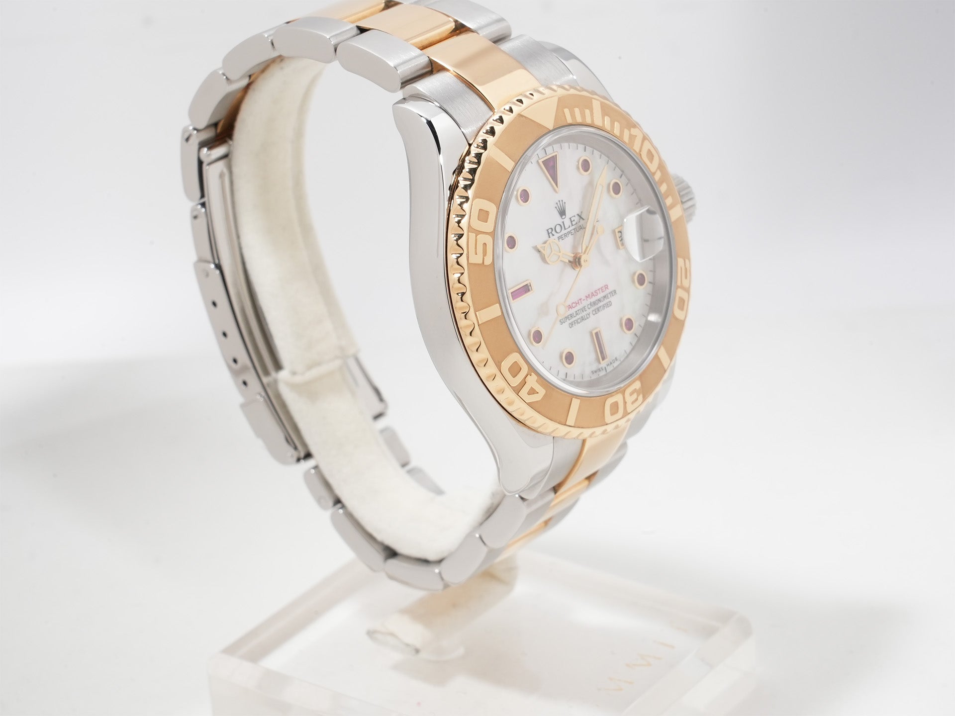 Rolex Yacht-Master 40 Ref. 16623NGR Stainless Steel/Yellow Gold with White Shell and Ruby Dial, Excellent Condition (ifk3zxax)