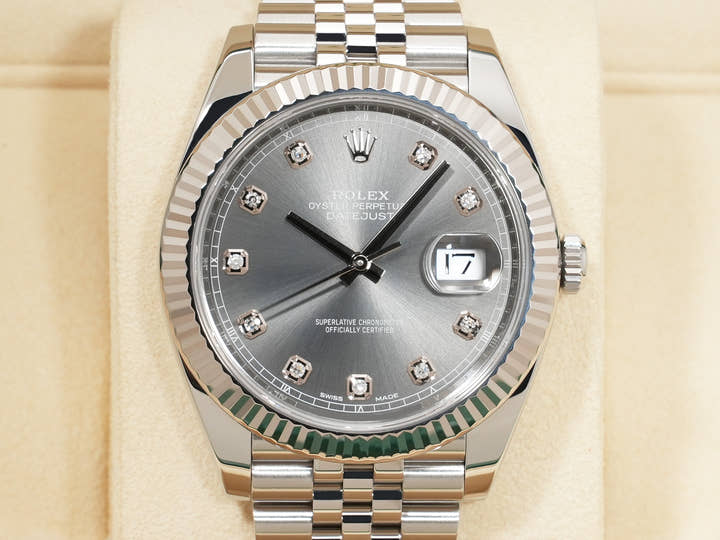 ロレックス デイトジャスト41 Ref.126334G ステンレススチール/ホワイトゴールド スレートx10Pダイヤ文字盤 ジュビリーブレスレット