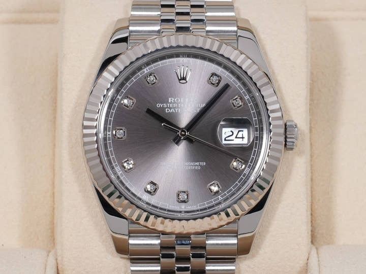 ロレックス デイトジャスト41 Ref.126334G ステンレススチール/ホワイトゴールド スレートx10Pダイヤ文字盤 ジュビリーブレスレット