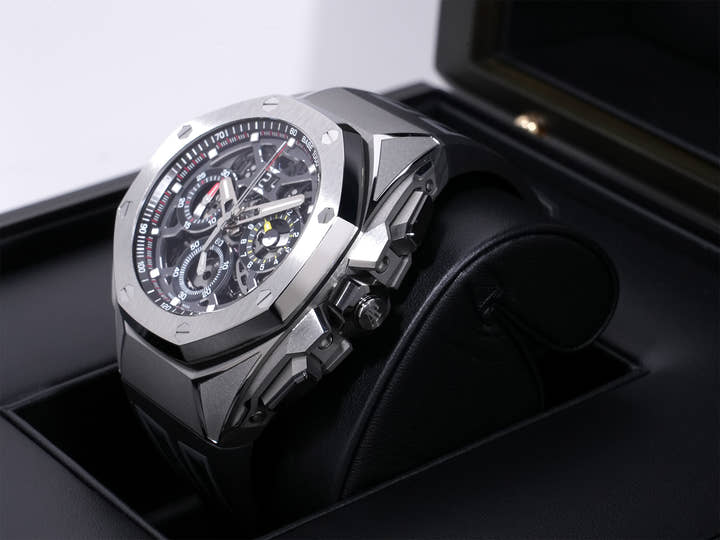オーデマピゲ ロイヤルオーク コンセプト スプリットセコンド クロノグラフ GMT ラージデイト Ref.26650TI.OO.D013CA.01 チタン オープンワーク文字盤