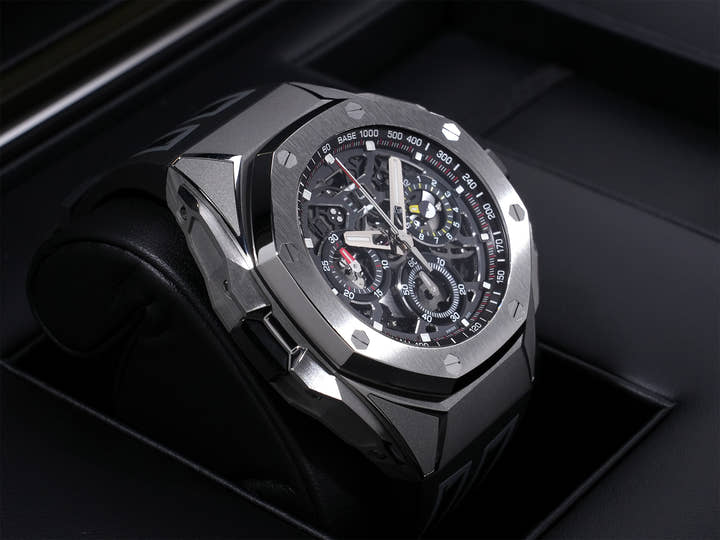 オーデマピゲ ロイヤルオーク コンセプト スプリットセコンド クロノグラフ GMT ラージデイト Ref.26650TI.OO.D013CA.01 チタン オープンワーク文字盤