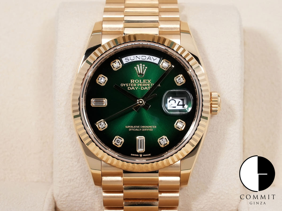 ロレックス デイデイト36 Ref.128238A 18KYG グリーンオンブレ文字盤 中古 8m76qumj