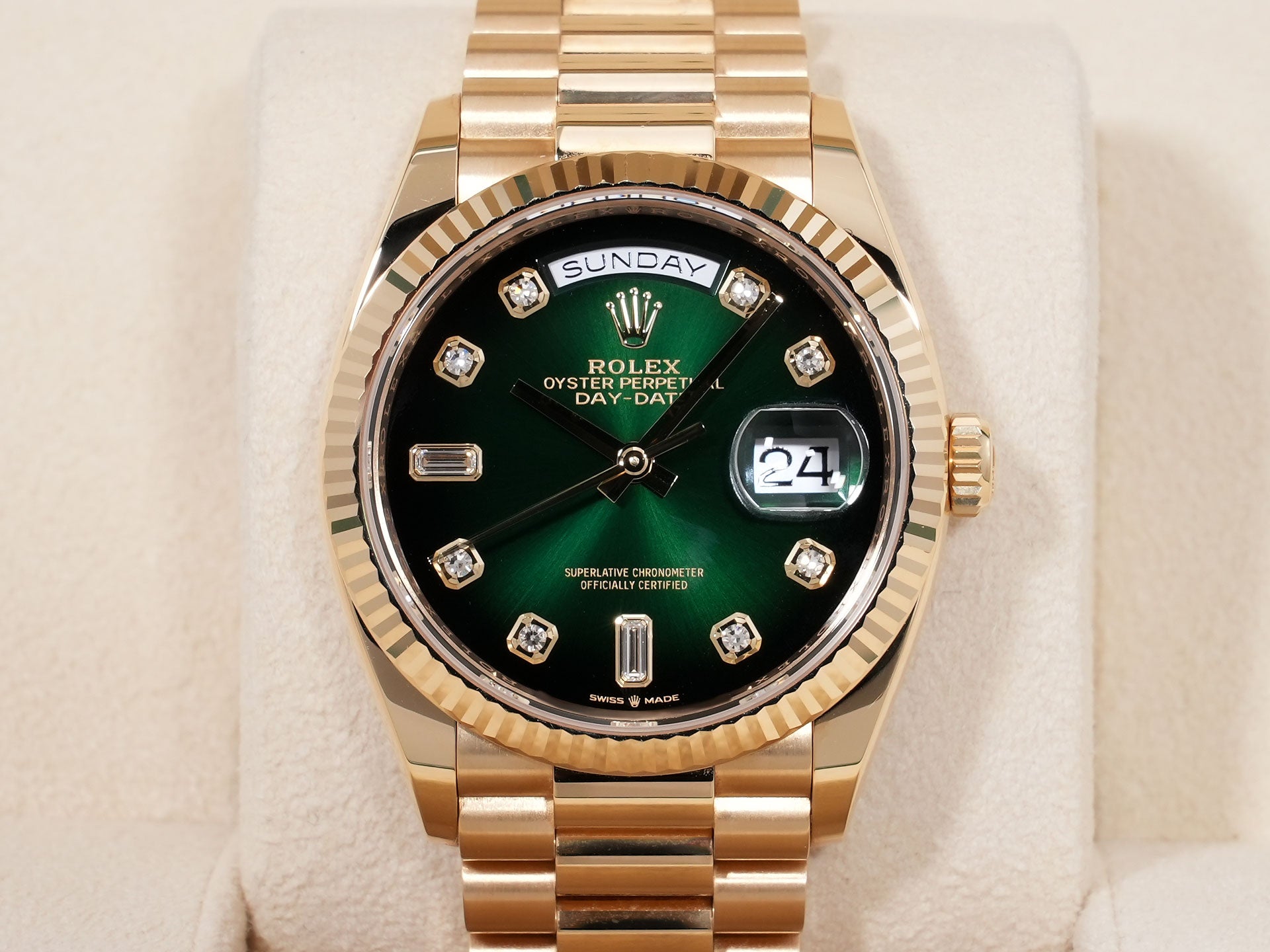 ロレックス デイデイト36 Ref.128238A 18KYG グリーンオンブレ文字盤 中古 8m76qumj