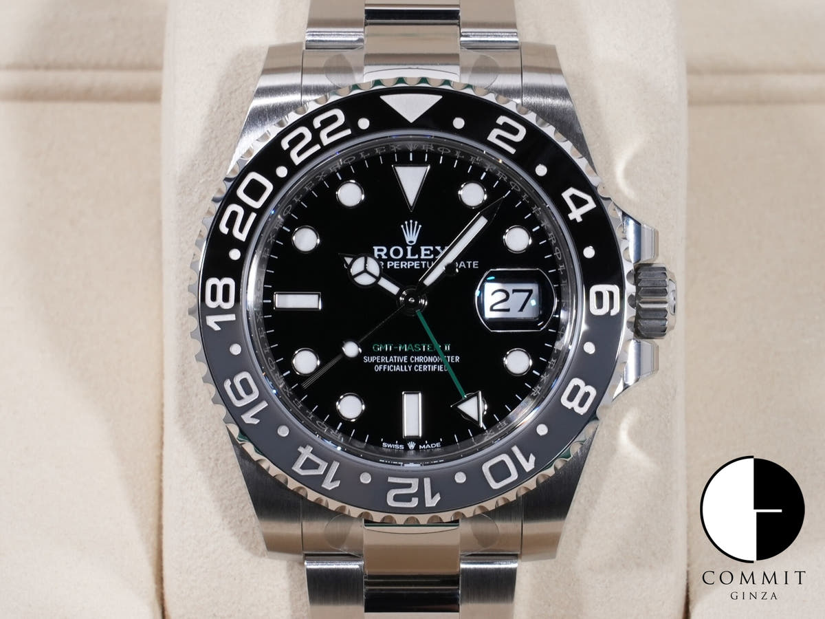 Rolex GMT-Master II Ref. 126710GRNR, stainless steel, black dial, Oyster bracelet, unused.