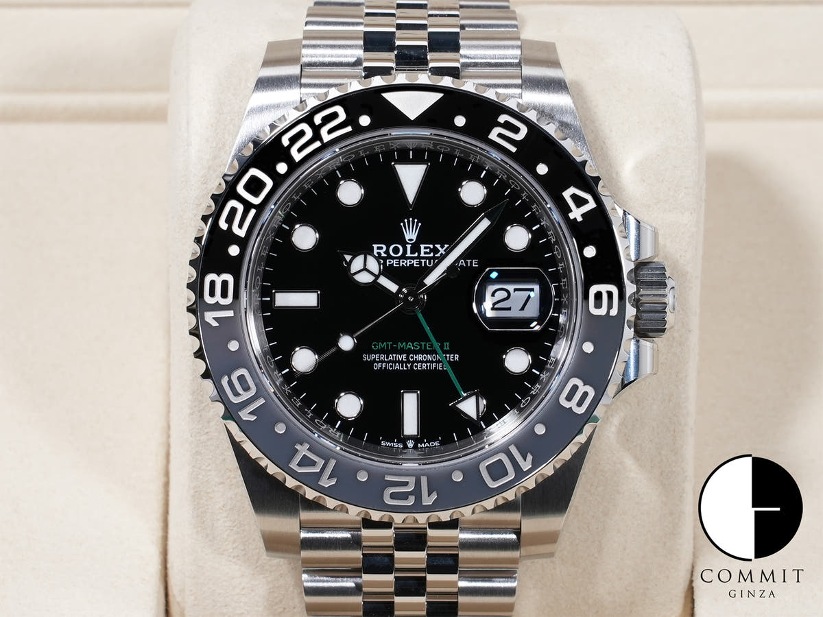 Rolex GMT-Master II Ref. 126710GRNR, stainless steel, black dial, Jubilee bracelet, unused.  (7bo6nrc6 appears to be an internal reference number and not part of the product description)