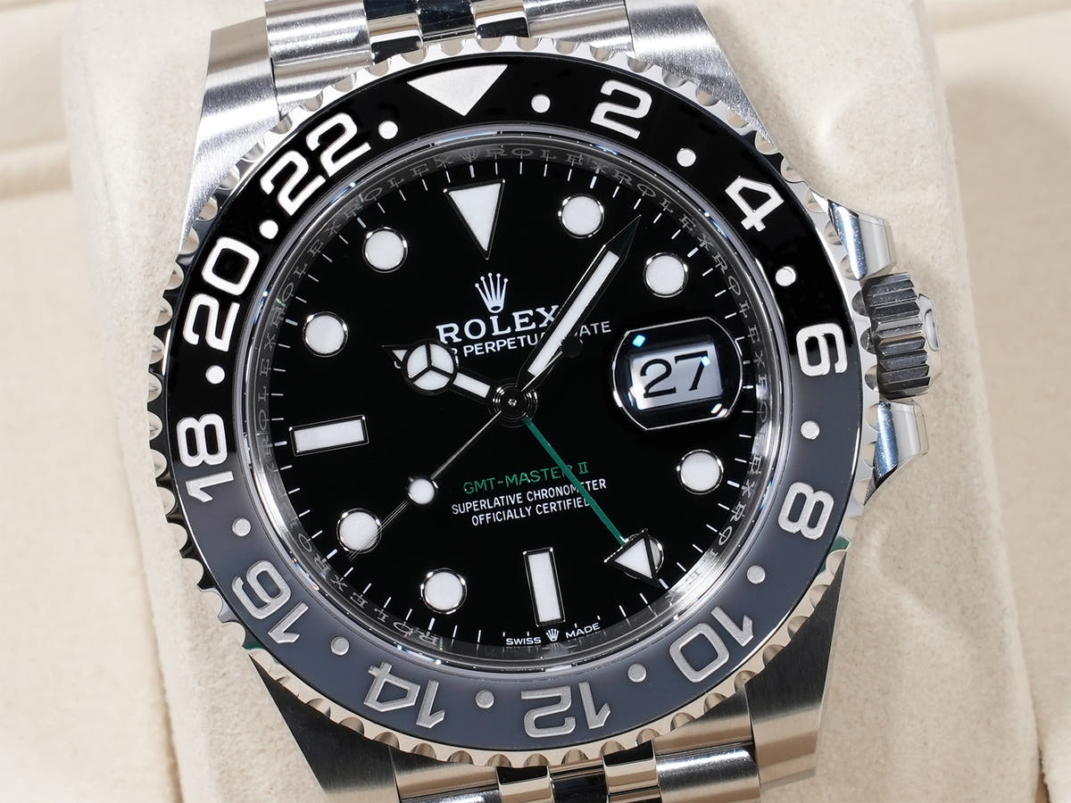 Rolex GMT-Master II Ref. 126710GRNR, stainless steel, black dial, Jubilee bracelet, unused.  (7bo6nrc6 appears to be an internal reference number and not part of the product description)