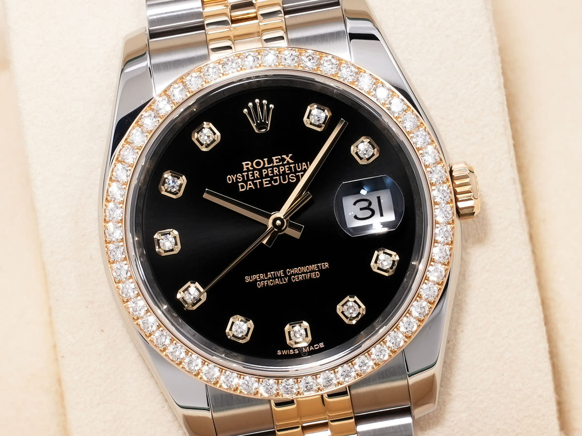 ロレックス デイトジャスト Ref.116243G SS/YG ブラックx10Pダイヤ文字盤 美品 hffu287d