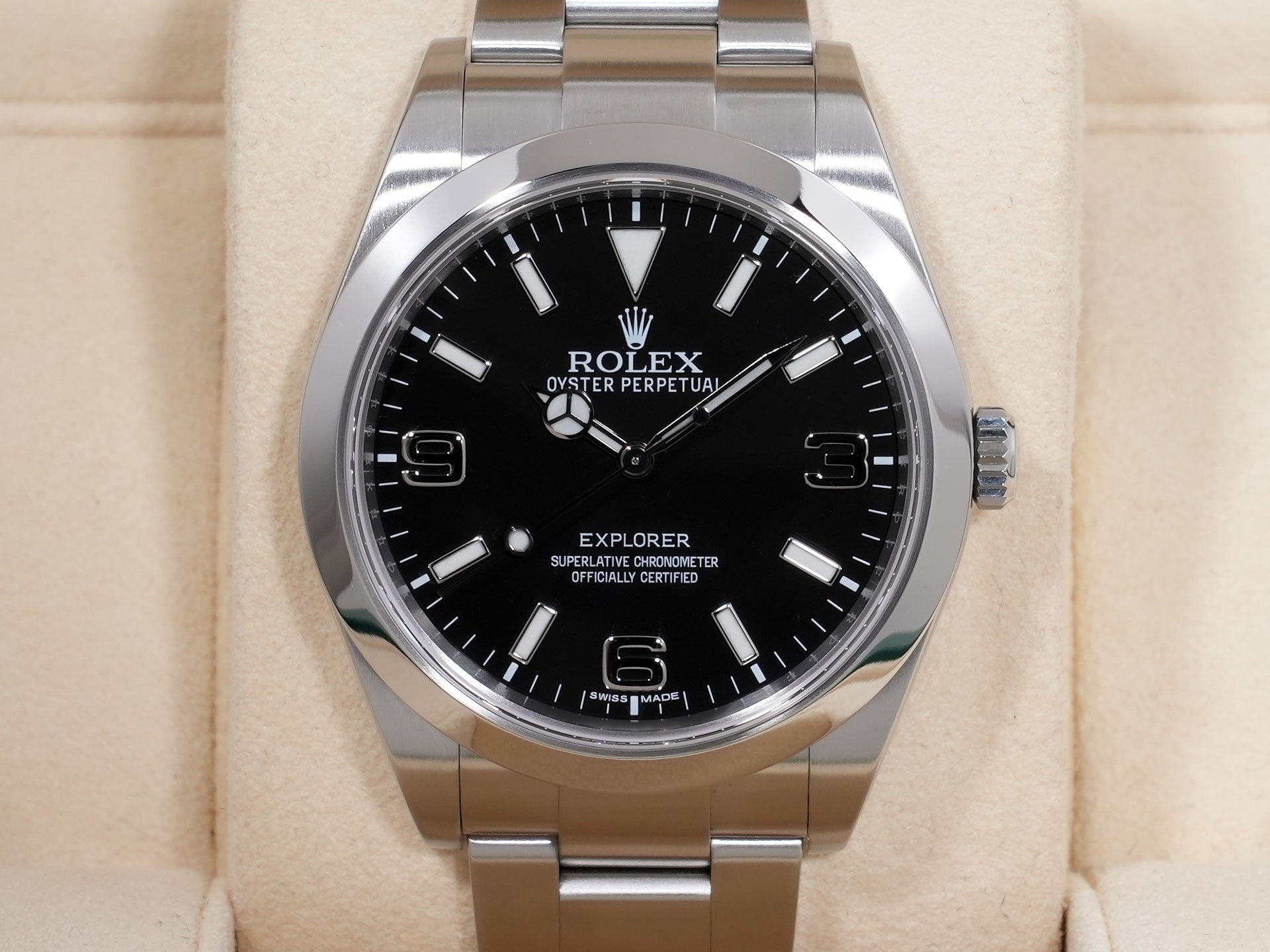 ロレックス エクスプローラーI 鏡面ブラックアウト Ref.214270 SS ブラック文字盤 美品 vmby2wvc