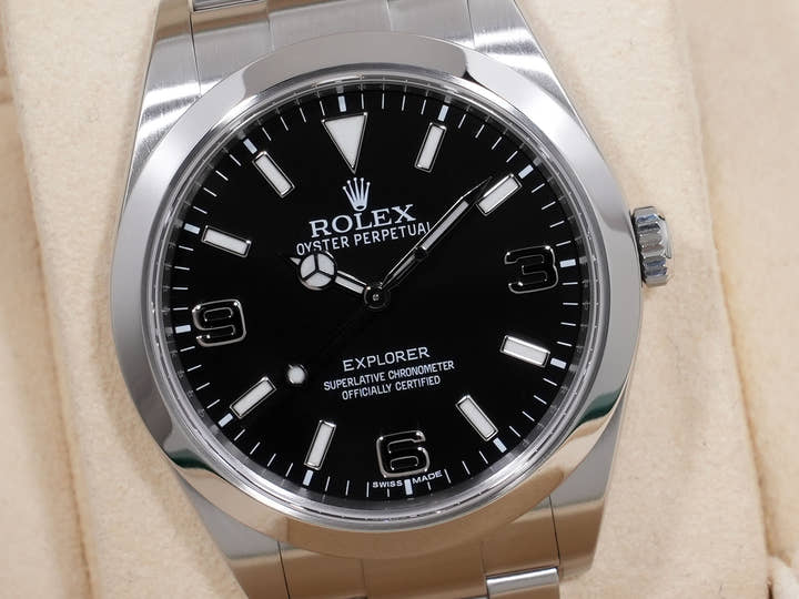 Rolex Explorer I, Mirror Black Dial, Ref. 214270, Stainless Steel