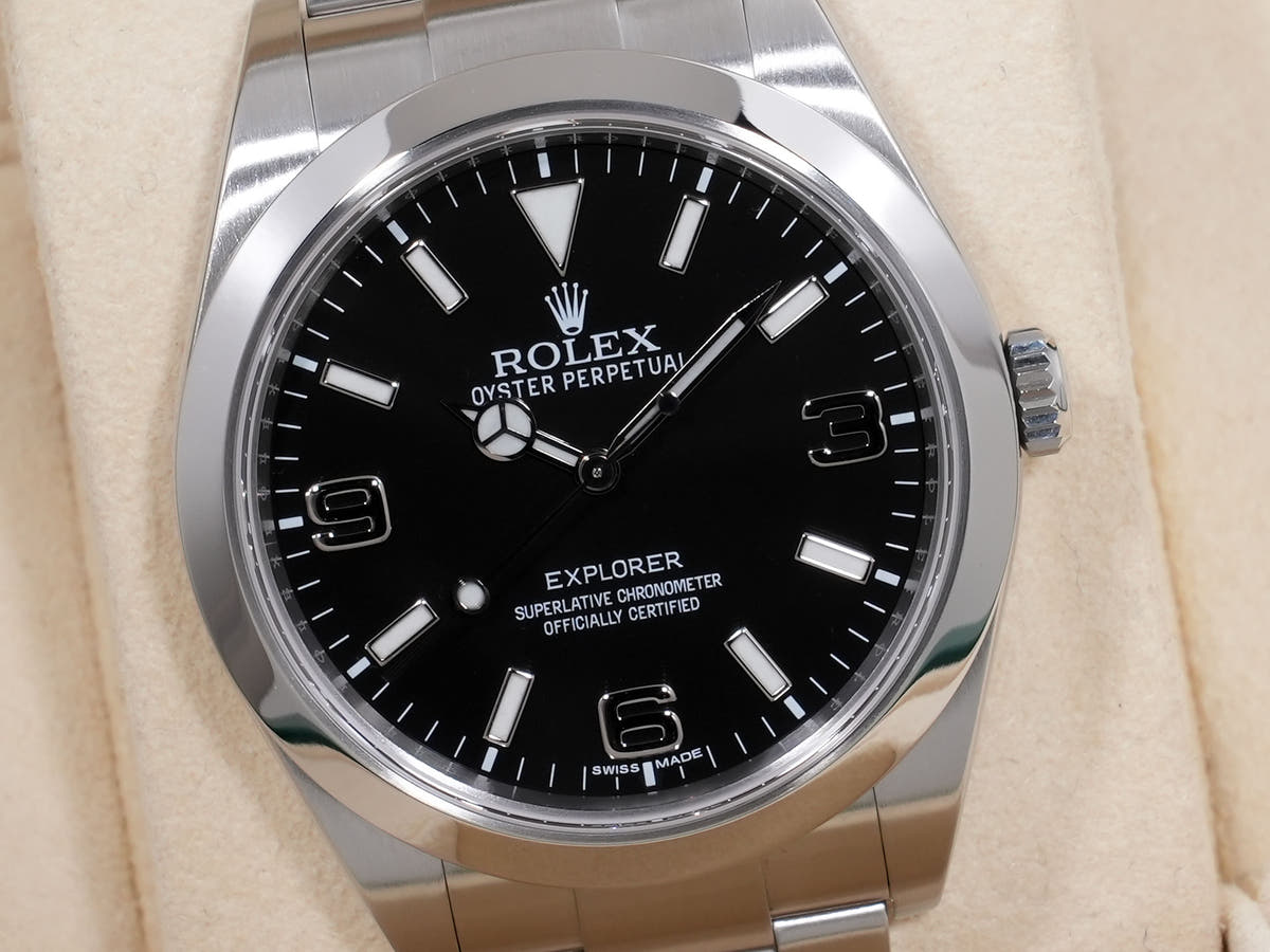 ロレックス エクスプローラーI 鏡面ブラックアウト Ref.214270 SS ブラック文字盤 美品 vmby2wvc