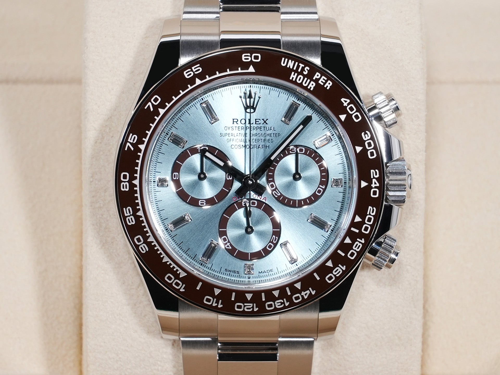 Rolex Daytona Ref. 126506A PT Ice Blue dial with 11 diamond indexes, unused.  (6kiap8pz appears to be an internal reference number and not part of the product description)