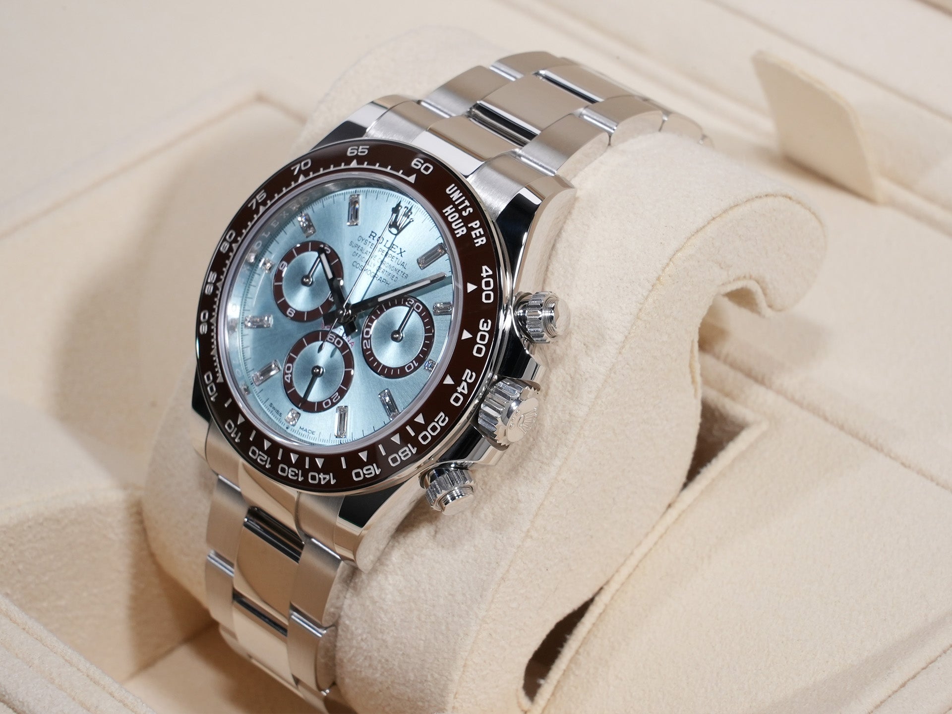 Rolex Daytona Ref. 126506A PT Ice Blue dial with 11 diamond indexes, unused.  (6kiap8pz appears to be an internal reference number and not part of the product description)