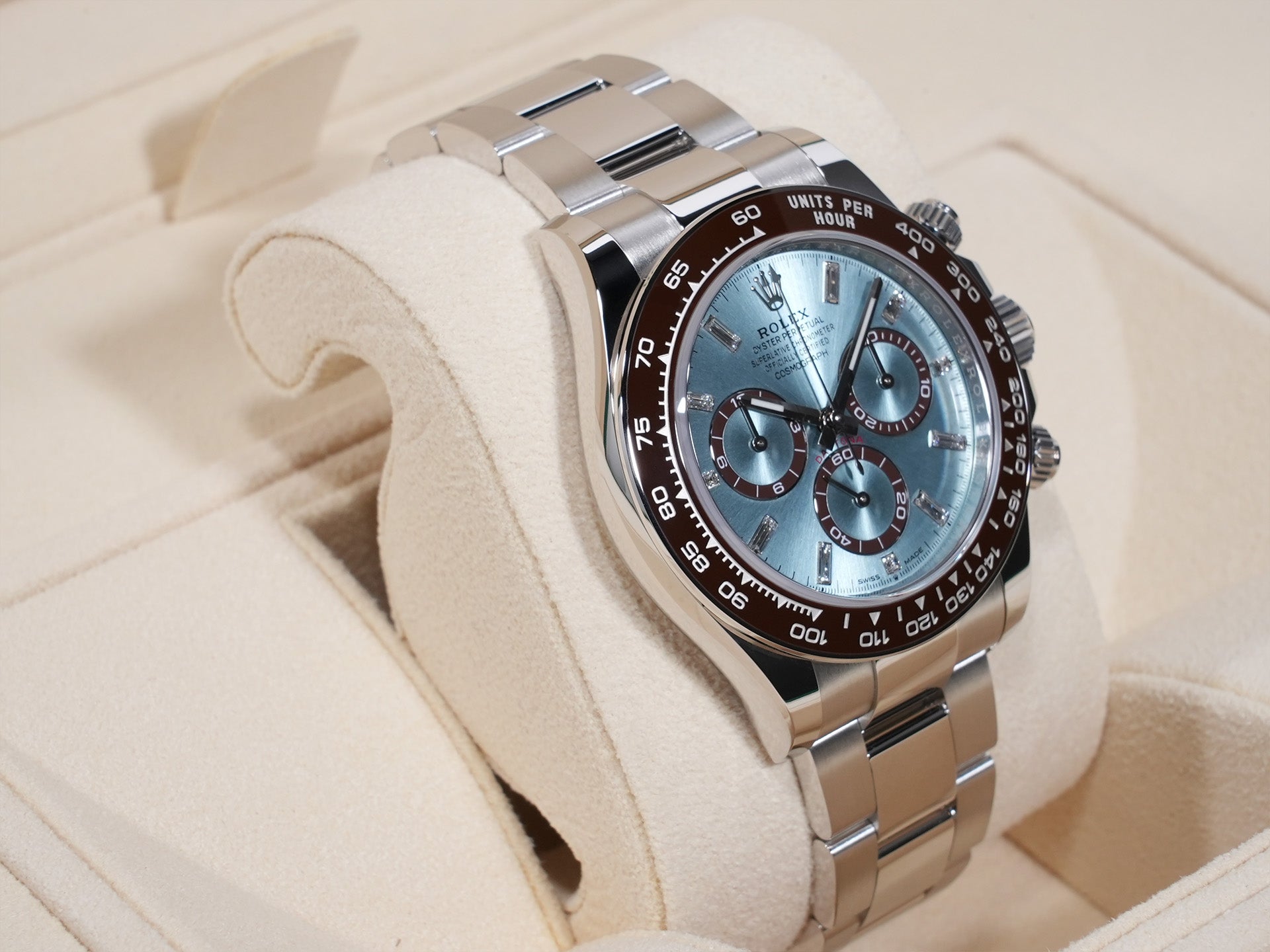 Rolex Daytona Ref. 126506A PT Ice Blue dial with 11 diamond indexes, unused.  (6kiap8pz appears to be an internal reference number and not part of the product description)