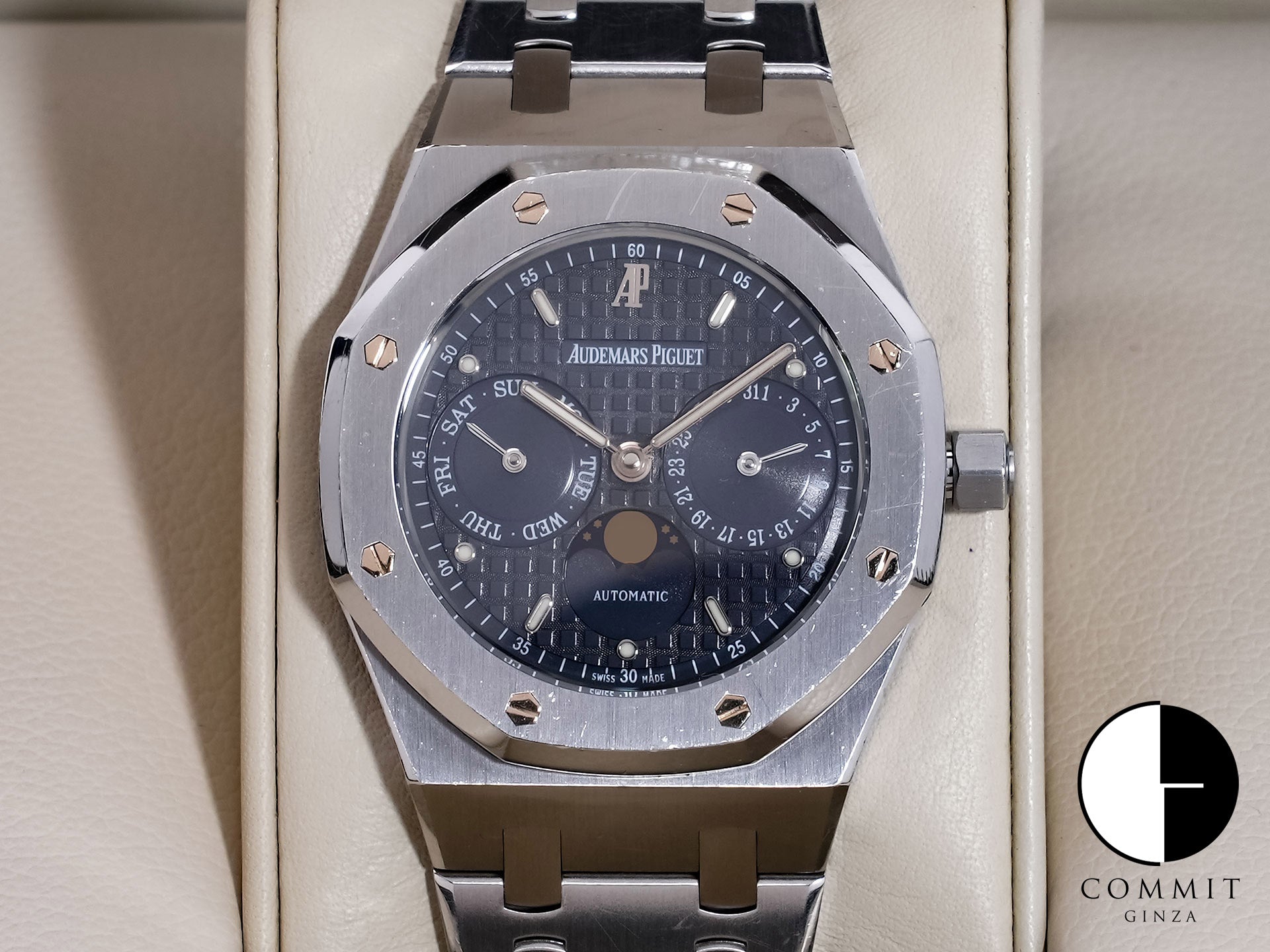 オーデマピゲ ロイヤルオーク デイデイト ムーンフェイズ Ref.25594ST.OO.0789ST.05 SS ブルー文字盤 中古 9dtnwyjp