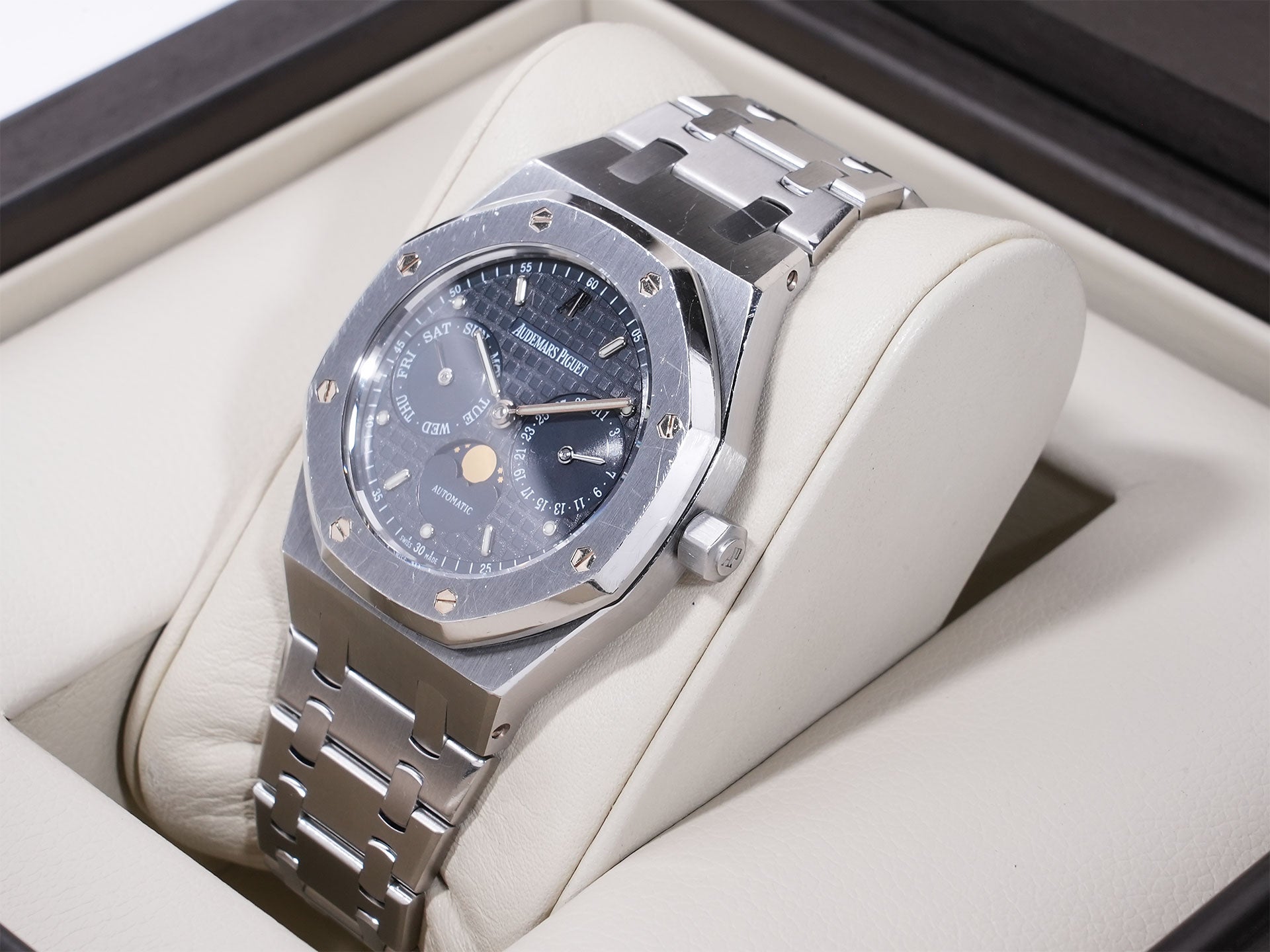 オーデマピゲ ロイヤルオーク デイデイト ムーンフェイズ Ref.25594ST.OO.0789ST.05 SS ブルー文字盤 中古 9dtnwyjp