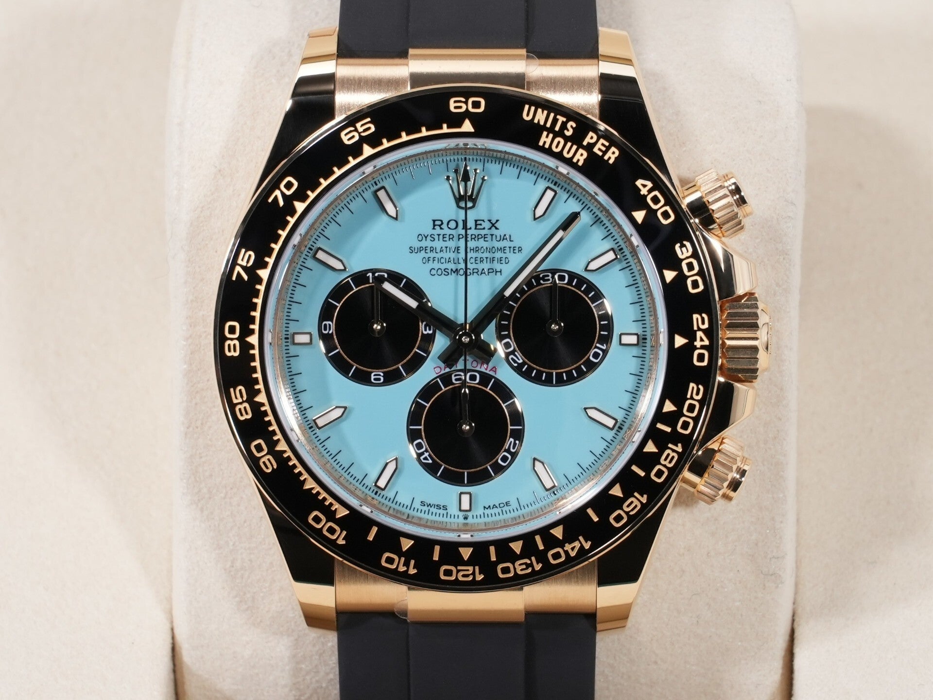 Rolex Daytona Ref. 126518LN, 18KYG, turquoise blue dial, unused.  (kexd8x4v appears to be an internal reference number and not part of the product description)