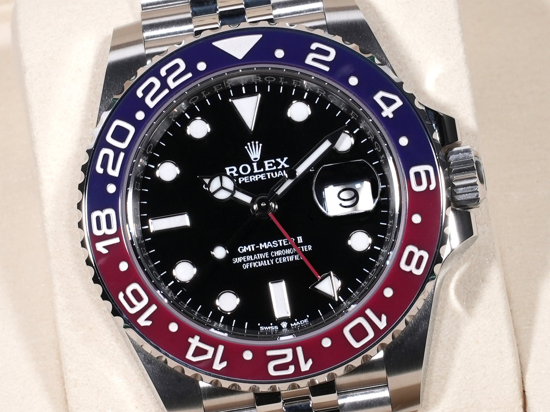 Rolex GMT-Master II Ref. 126710BLRO, stainless steel, black dial, Jubilee bracelet, unused.  (nm68mck2 appears to be an internal reference number and not part of the product description)