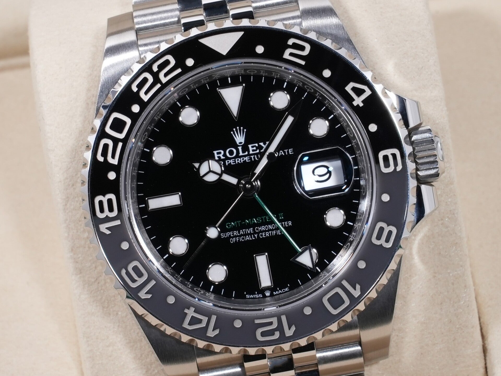 Rolex GMT-Master II Ref. 126710GRNR, stainless steel, black dial, Jubilee bracelet, pre-owned.  (ck7r6p4n appears to be an internal reference number and not part of the product description)