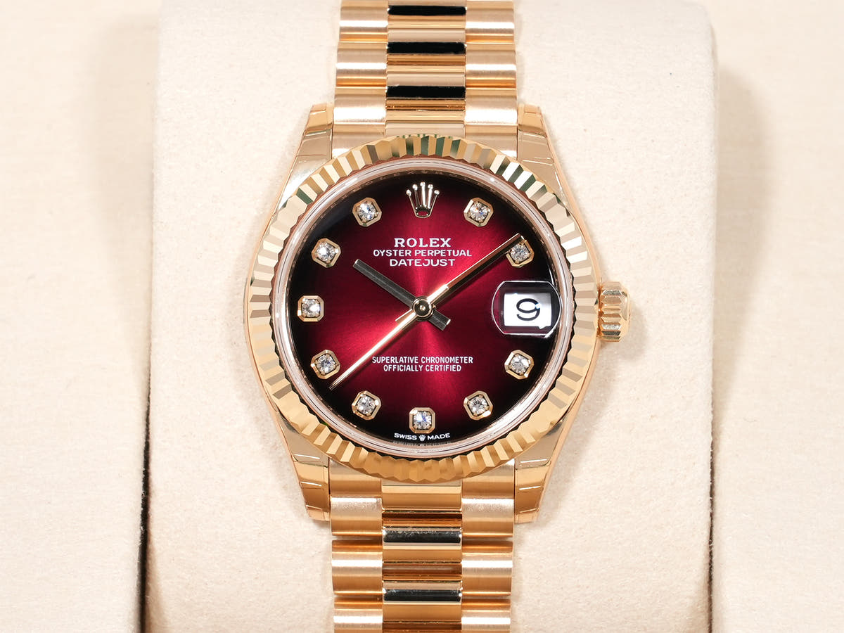 Rolex Datejust 31 Ref. 278278 18KYG Red Ombre x 10P Diamond Dial, Unused.