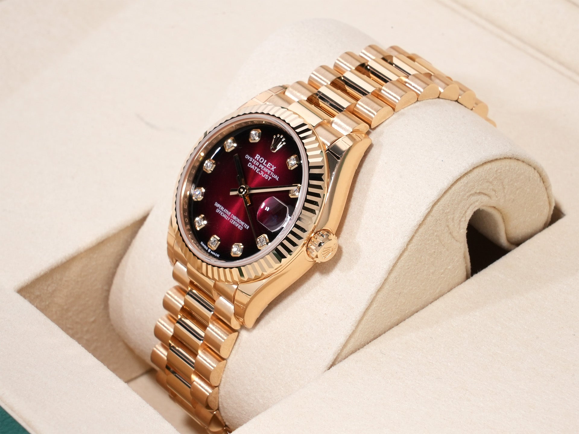 Rolex Datejust 31 Ref. 278278 18KYG Red Ombre x 10P Diamond Dial, Unused.