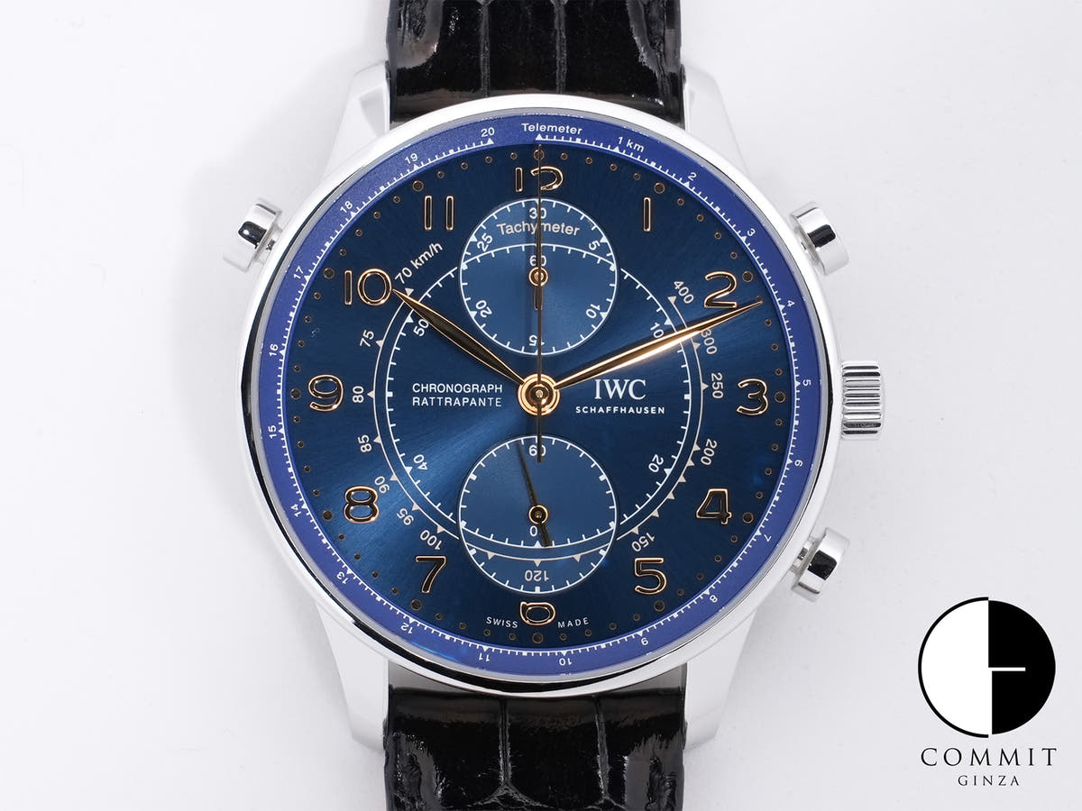IWC Portugieser Chronograph "La Tramontana" Boutique Milano Ref. IW371222 Stainless Steel Blue Dial, Excellent Condition ymnwixr9