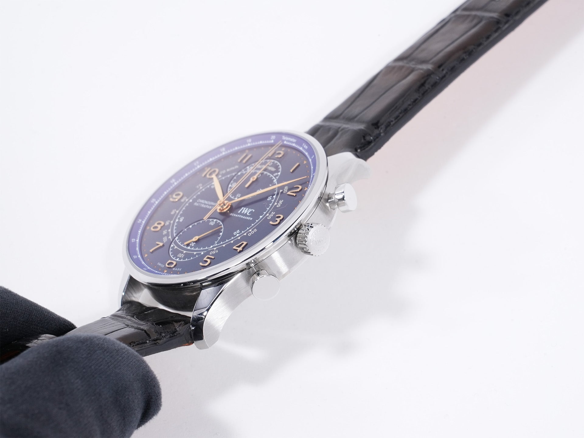 IWC Portugieser Chronograph "La Tramontana" Boutique Milano Ref. IW371222 Stainless Steel Blue Dial, Excellent Condition ymnwixr9