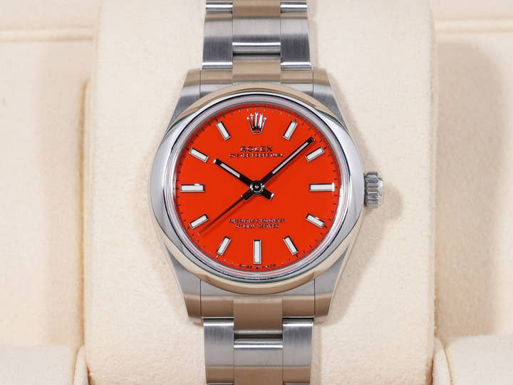 ロレックス オイスターパーペチュアル31 Ref.277200 ステンレススチール コーラルレッド文字盤