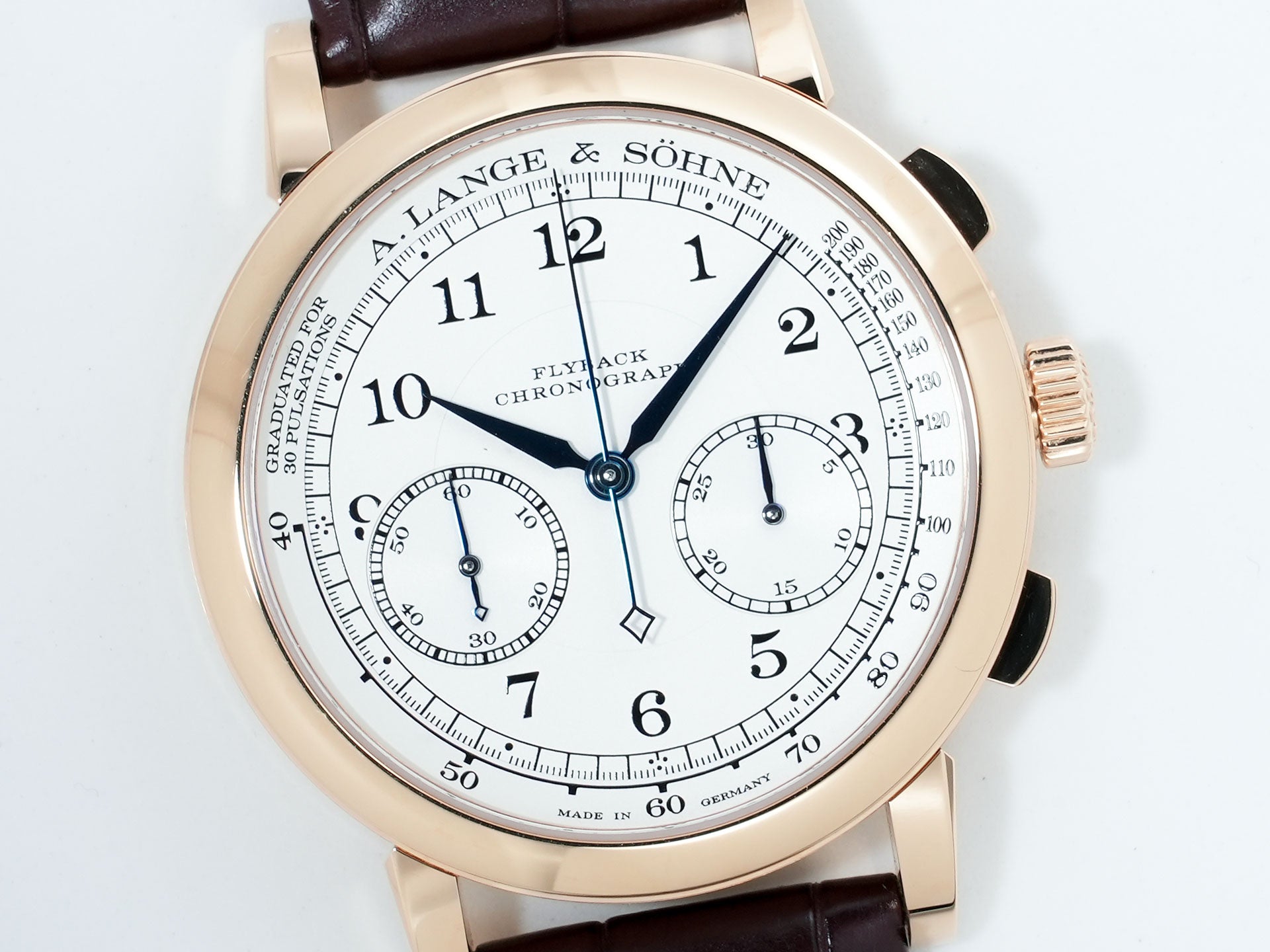 A. Lange &amp; Söhne 1815 Chronograph Ref. 414.032 18KPG, silver dial, pre-owned, good condition.  (7wd7qhuh appears to be an internal reference number and not part of the product description)