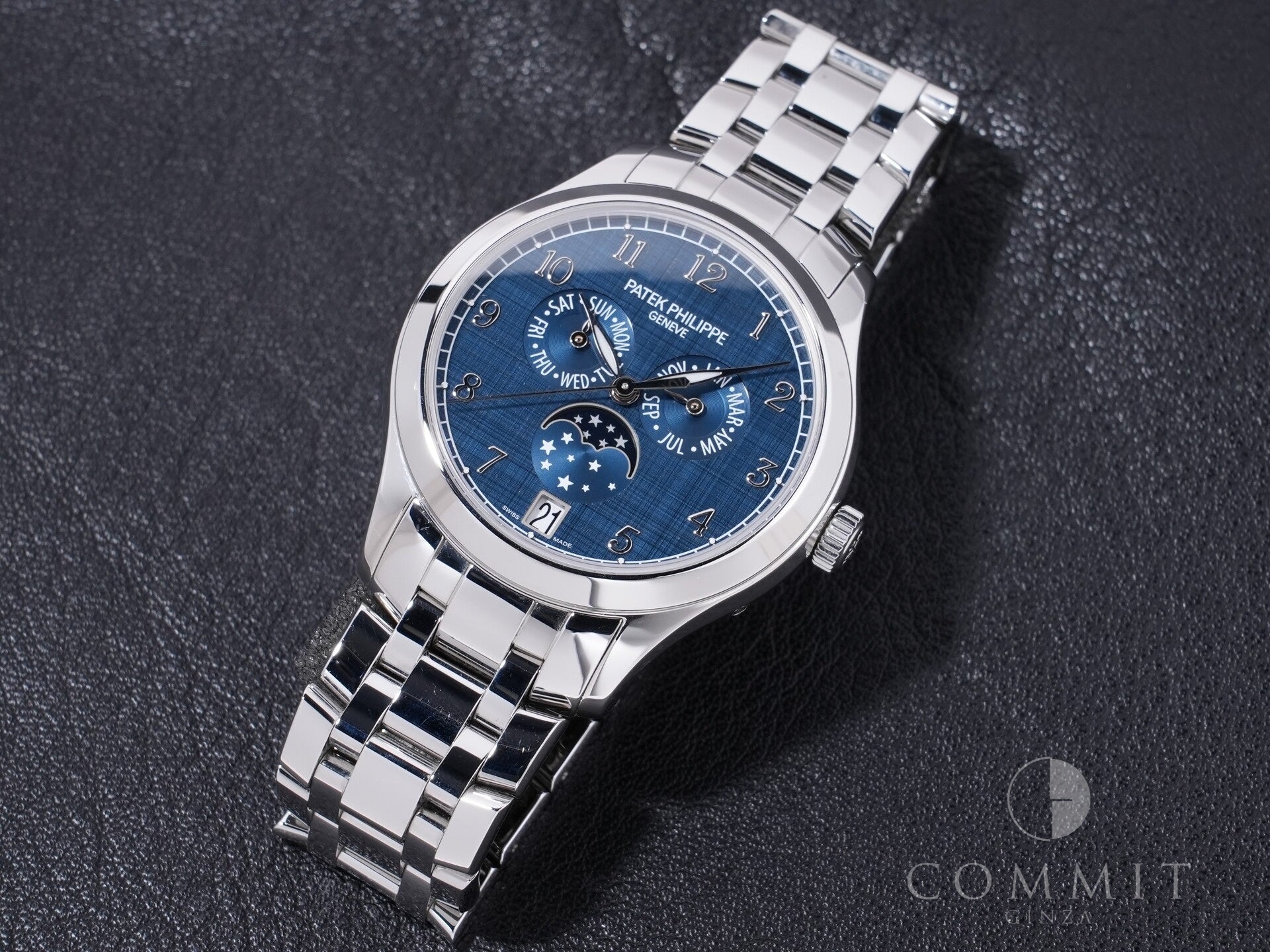 Patek Philippe Annual Calendar Moon Phase Ref. 4947/1A-001 Stainless Steel Blue Dial Pre-owned (Used)  yh62wi9t