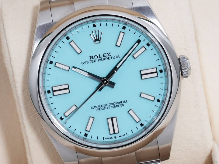 ロレックス オイスターパーペチュアル41 Ref.124300 ステンレススチール ターコイズ文字盤 中古 ytd9upek