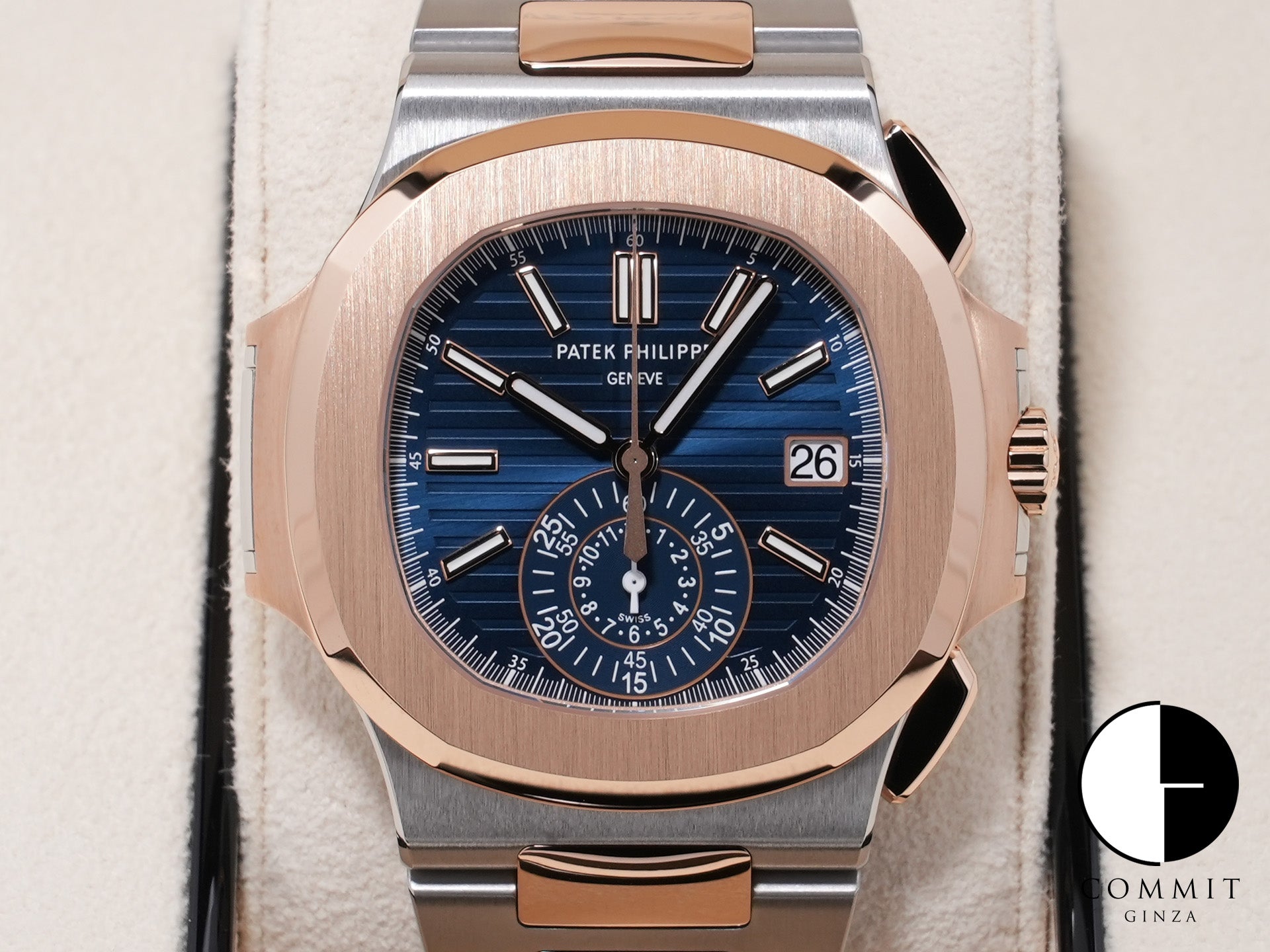 パテックフィリップ ノーチラス クロノグラフ Ref.5980/1AR-001 ステンレススチール/ローズゴールド ブルー文字盤 未使用 vwpdx3cg