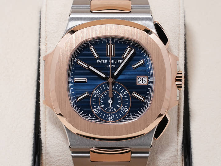 Patek Philippe Nautilus Chronograph Ref. 5980/1AR-001 Stainless Steel/Rose Gold Blue Dial Unused vwpdx3cg