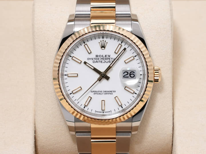 Rolex Datejust 36 Ref. 126233 Stainless Steel/Yellow Gold White Dial Oyster Bracelet, Excellent Condition f65hrtbr