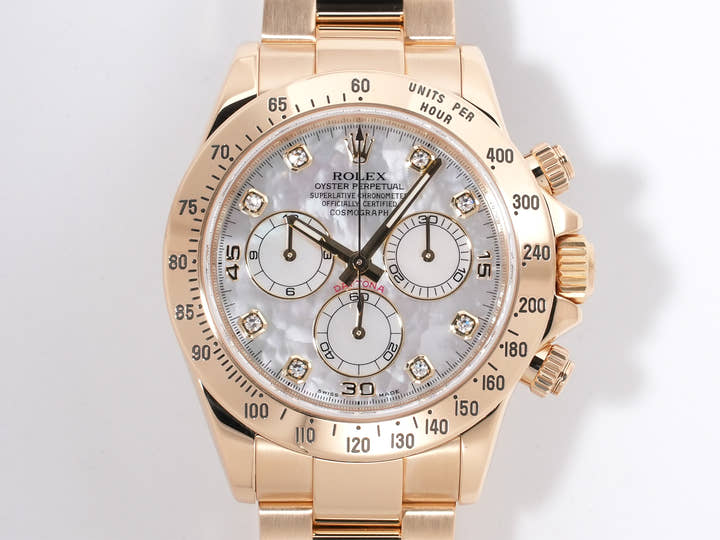 ロレックス デイトナ Ref.116528 イエローゴールド ホワイトシェルx8Pダイヤ文字盤 美中古 9jmm3tj4