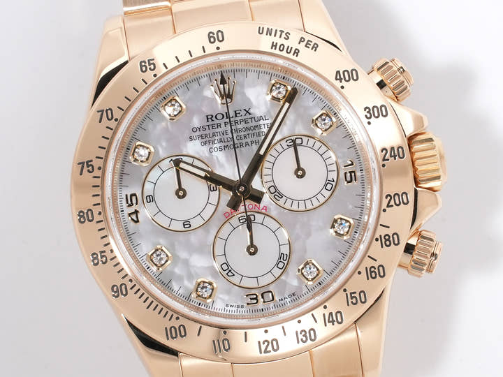 ロレックス デイトナ Ref.116528 イエローゴールド ホワイトシェルx8Pダイヤ文字盤 美中古 9jmm3tj4