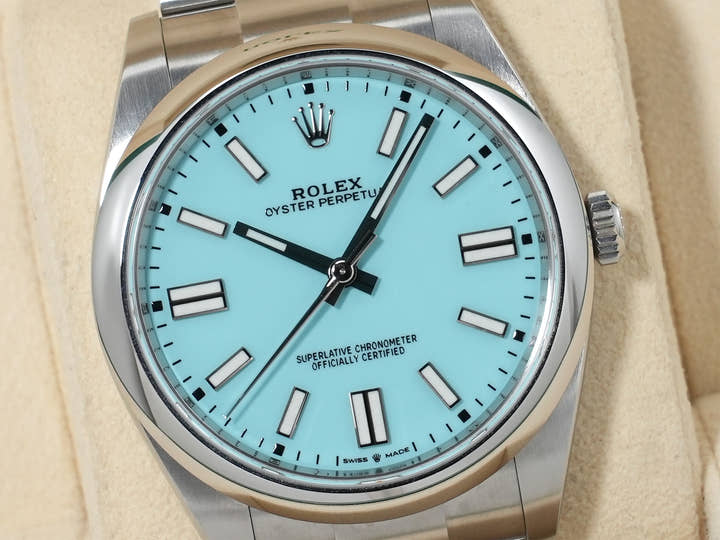 ロレックス オイスターパーペチュアル41 Ref.124300 ステンレススチール ターコイズ文字盤 美中古 u646cgg8