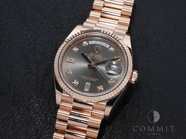Rolex Day-Date 36 Ref. 128235 Everose Gold Slate Dial with 10 Diamond Hour Markers, Pre-owned, Excellent Condition.  (66kk6ak3 appears to be an internal reference number and is not translated)