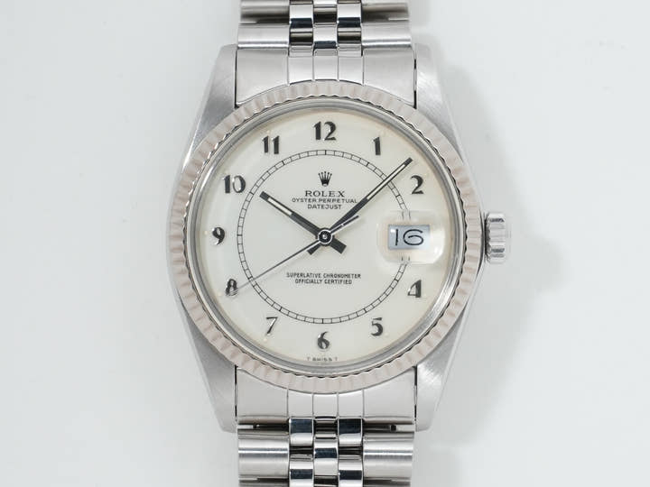 Pre-owned Rolex Datejust Ref. 16014, stainless steel/white gold, boiler gauge dial, Jubilee bracelet.  (6evzeokt appears to be an internal reference number and not part of the product description)
