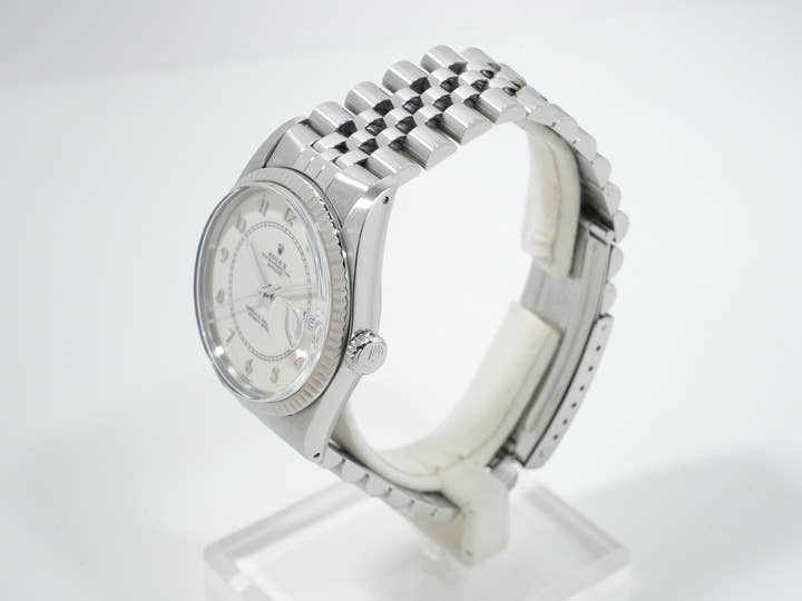 Pre-owned Rolex Datejust Ref. 16014, stainless steel/white gold, boiler gauge dial, Jubilee bracelet.  (6evzeokt appears to be an internal reference number and not part of the product description)