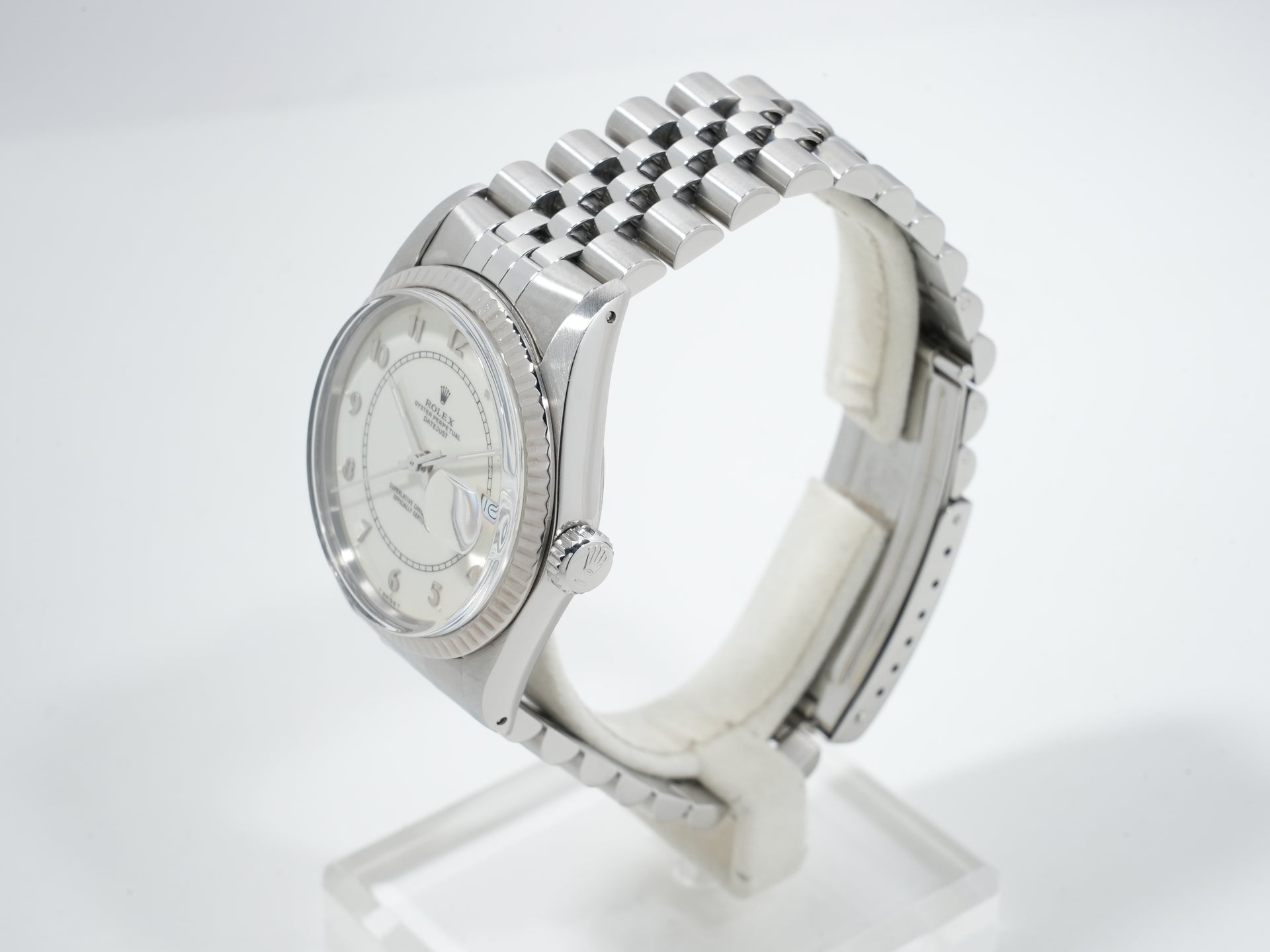 Pre-owned Rolex Datejust Ref. 16014, stainless steel/white gold, boiler gauge dial, Jubilee bracelet.  (6evzeokt appears to be an internal reference number and not part of the product description)