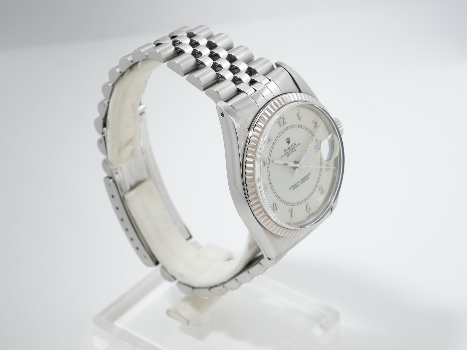 Pre-owned Rolex Datejust Ref. 16014, stainless steel/white gold, boiler gauge dial, Jubilee bracelet.  (6evzeokt appears to be an internal reference number and not part of the product description)