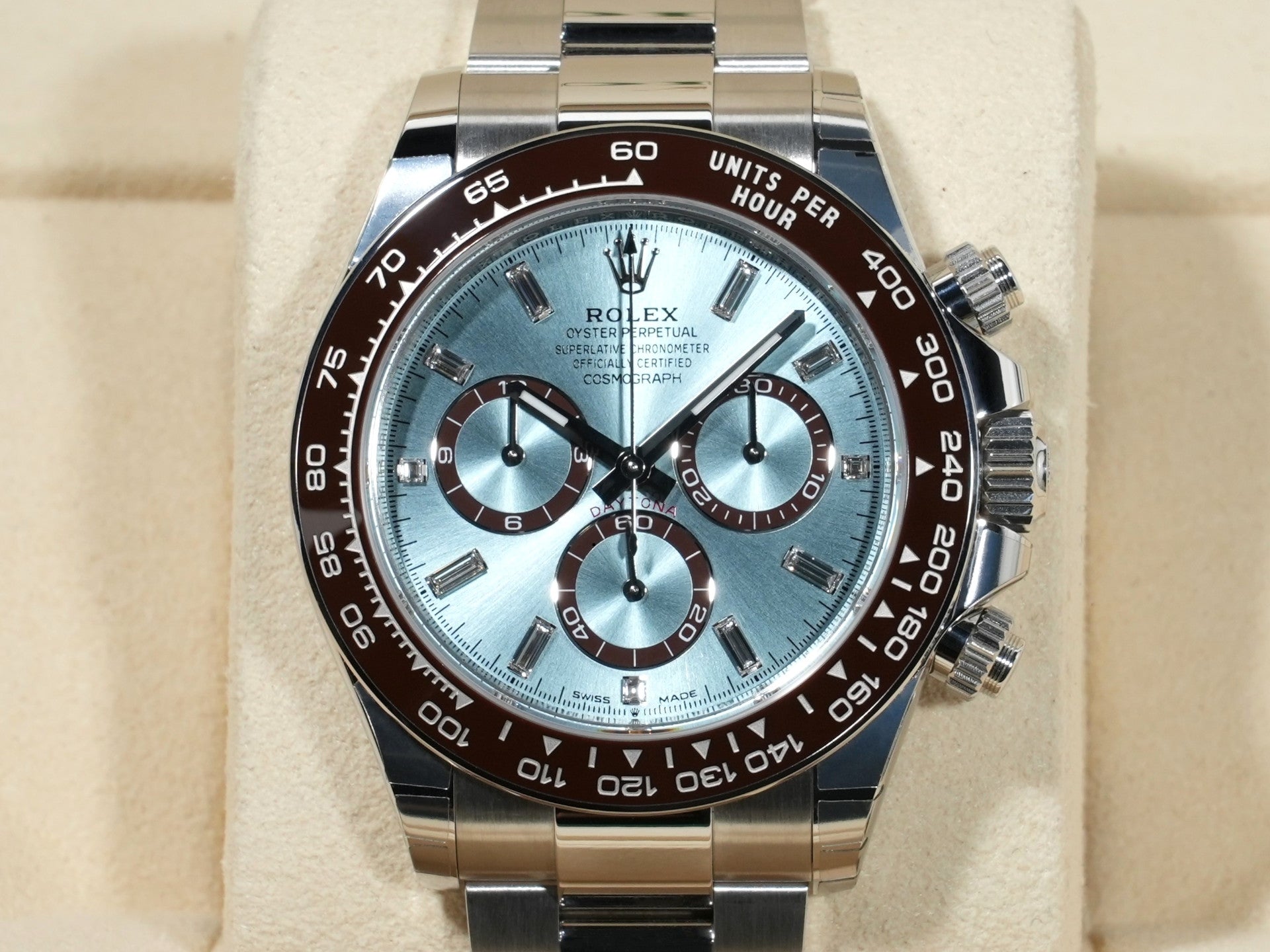 Rolex Daytona Ref. 126506A Platinum Ice Blue Dial with 11 Diamonds, Unused.