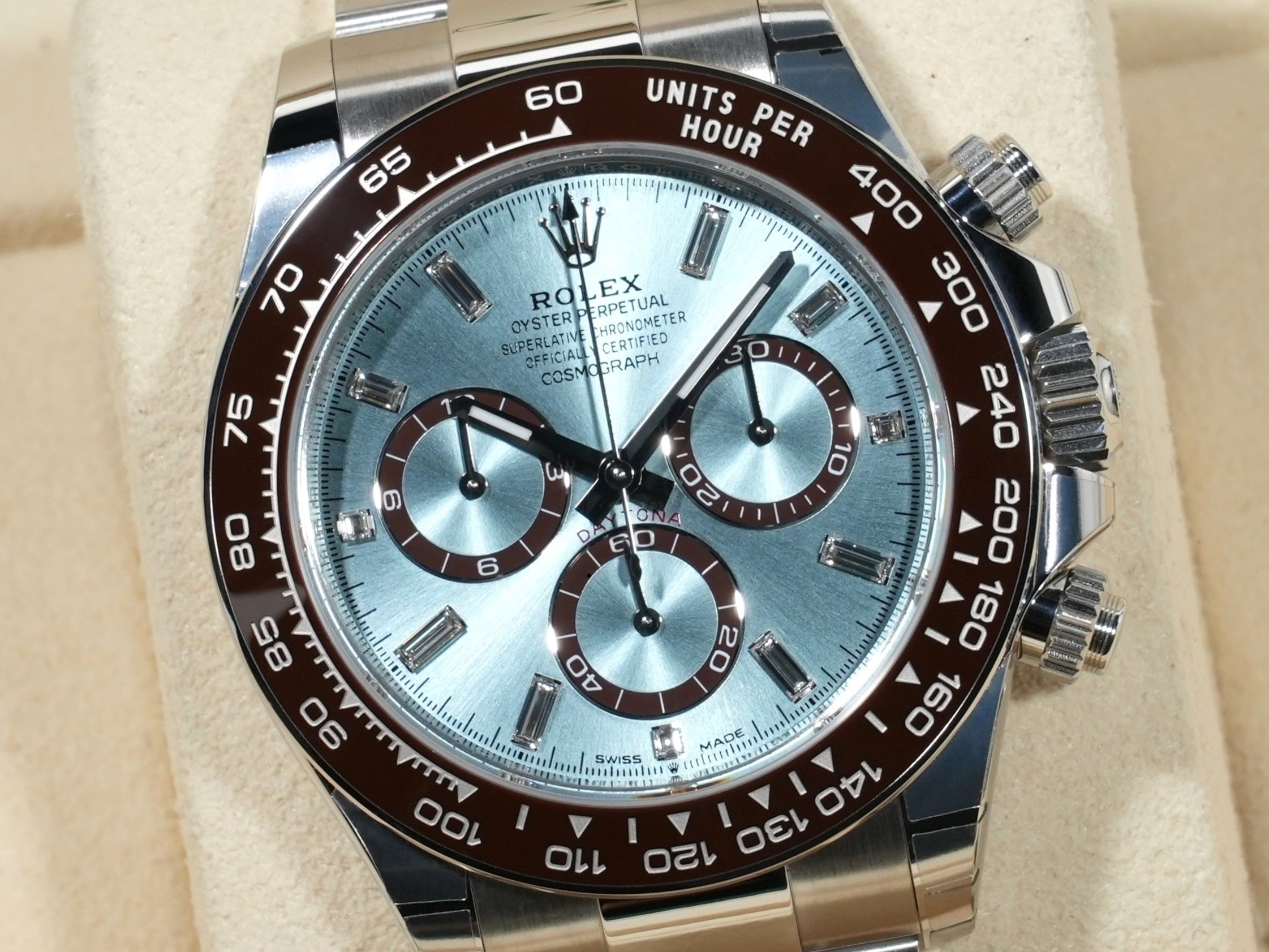Rolex Daytona Ref. 126506A Platinum Ice Blue Dial with 11 Diamonds, Unused.